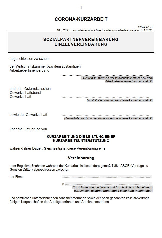 Einzelvereinbarung (ohne Betriebsrat)