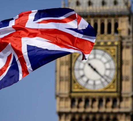 Flag of the United Kingdom in front of the Big Ben